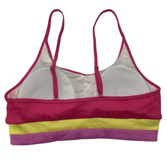 Two Piece Ribbed Adjustable Padded Pink Purple Yellow High-Waist Bikini Set - Picture 7 of 10